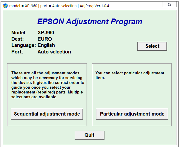 Hướng dẫn reset epson XP-960, Phần mềm reset tràn bộ đếm máy in EPSON XP960  Hướng dẫn reset epson XP-960, Phần mềm reset tràn bộ đếm máy in EPSON XP960