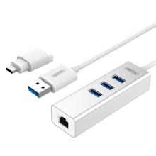 Bộ chia cổng Unitek Y-3083B USB 3.0 3-Port + LAN Gigabit Ethernet Aluminium Hub