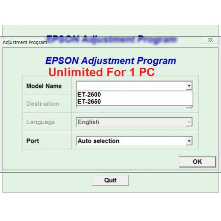 Tool reset Epson ET-2600, ET-2650 Adjustment Program