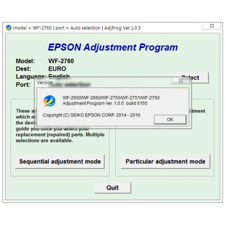 Epson WF-2650, WF-2660, WF-2750, WF-2751, WF-2760 Adjustment Program