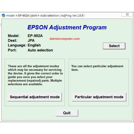 Epson EP-902A (JPA) Ver.1.0.5 Service Adjustment Program, reset Printer Epson 902A